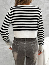 Devine Striped Round Neck Button Down Cardigan OutfitFlow